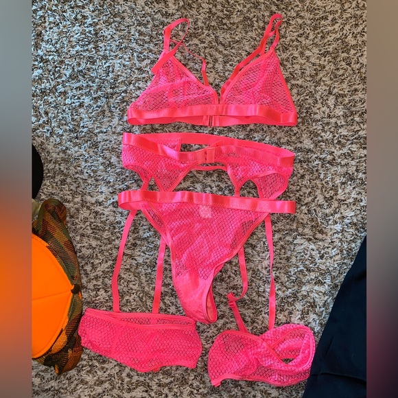 SHEIN Intimates Sleepwear Sheer Mesh Harness Garter Lingerie Set